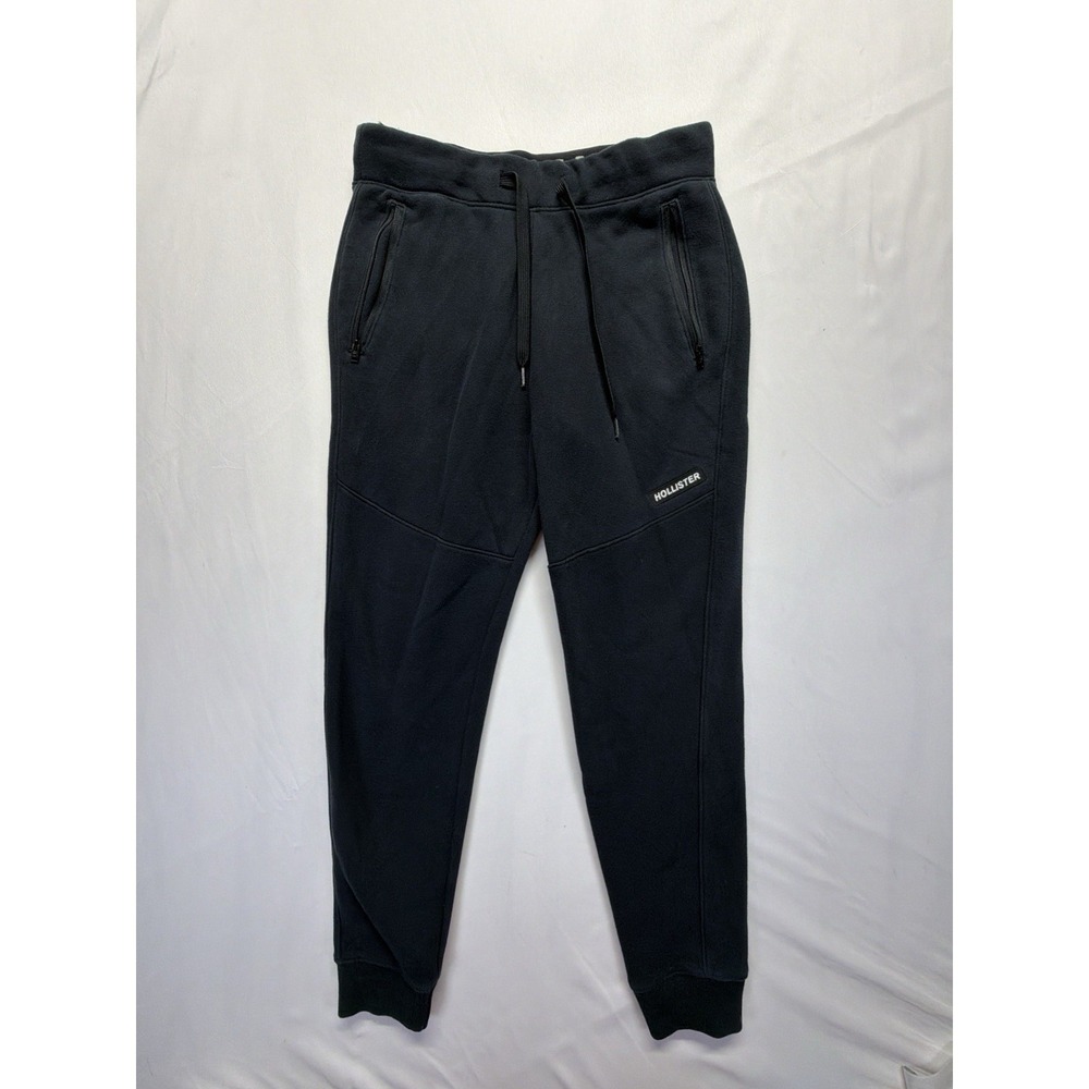 Hollister Jogger Pants Men Small Black Cotton Fleece Lined Athleisure Drawstring